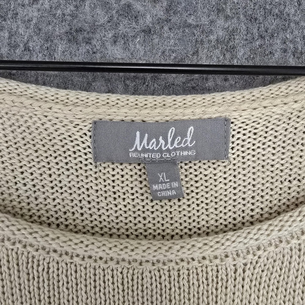 Marled Reunited Sweater Womens XL Beige Beach Spellout Open Knit Scoop Pullover - Picture 4 of 9